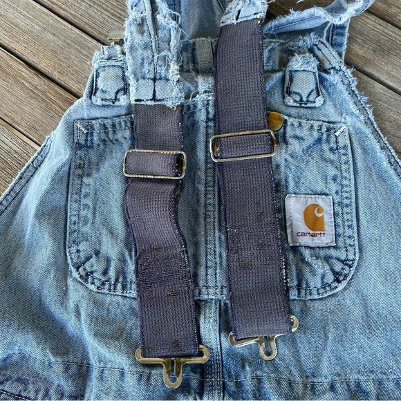 Vintage Carhartt Denim Bib Overalls Thrashed Destroyed Work Grunge 38x27 READ - Picture 4 of 16
